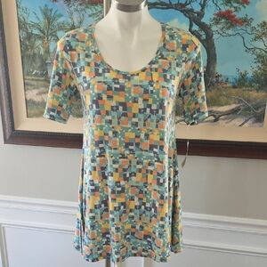 LuLaRoe Scoop Neck Short Sleeve Top in Teal, Yellow, Orange, Gray